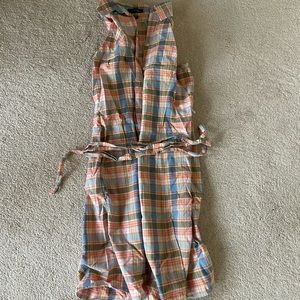 lands end plaid sleeveless shirtdress